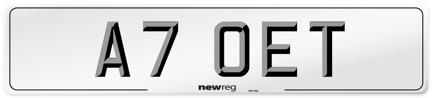 A7 OET Number Plate from New Reg